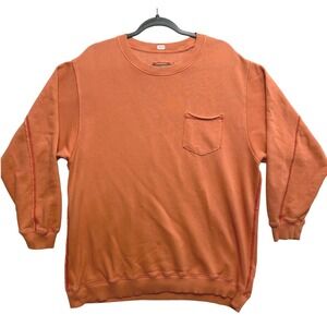 Aerie Sweatshirt Mens Medium Burnt Orange Crewneck Pocket Exposed Seam Raw Edge